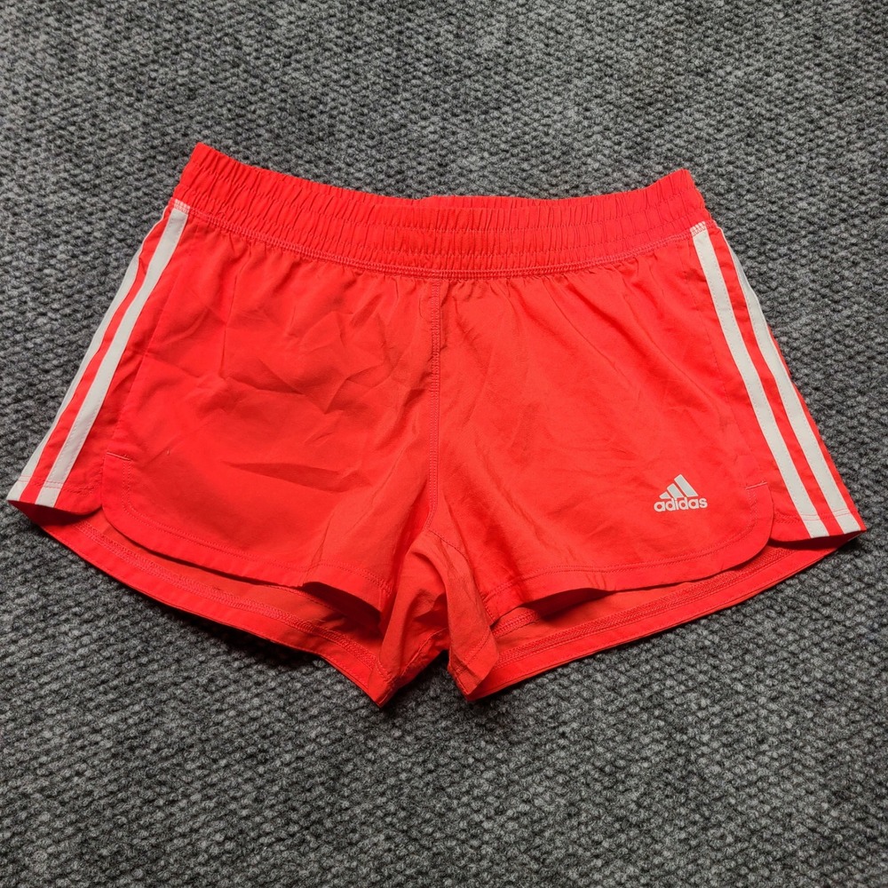 Adidas Climalite Running Shorts Womens Small Coral Orange White 3 Stripe Active